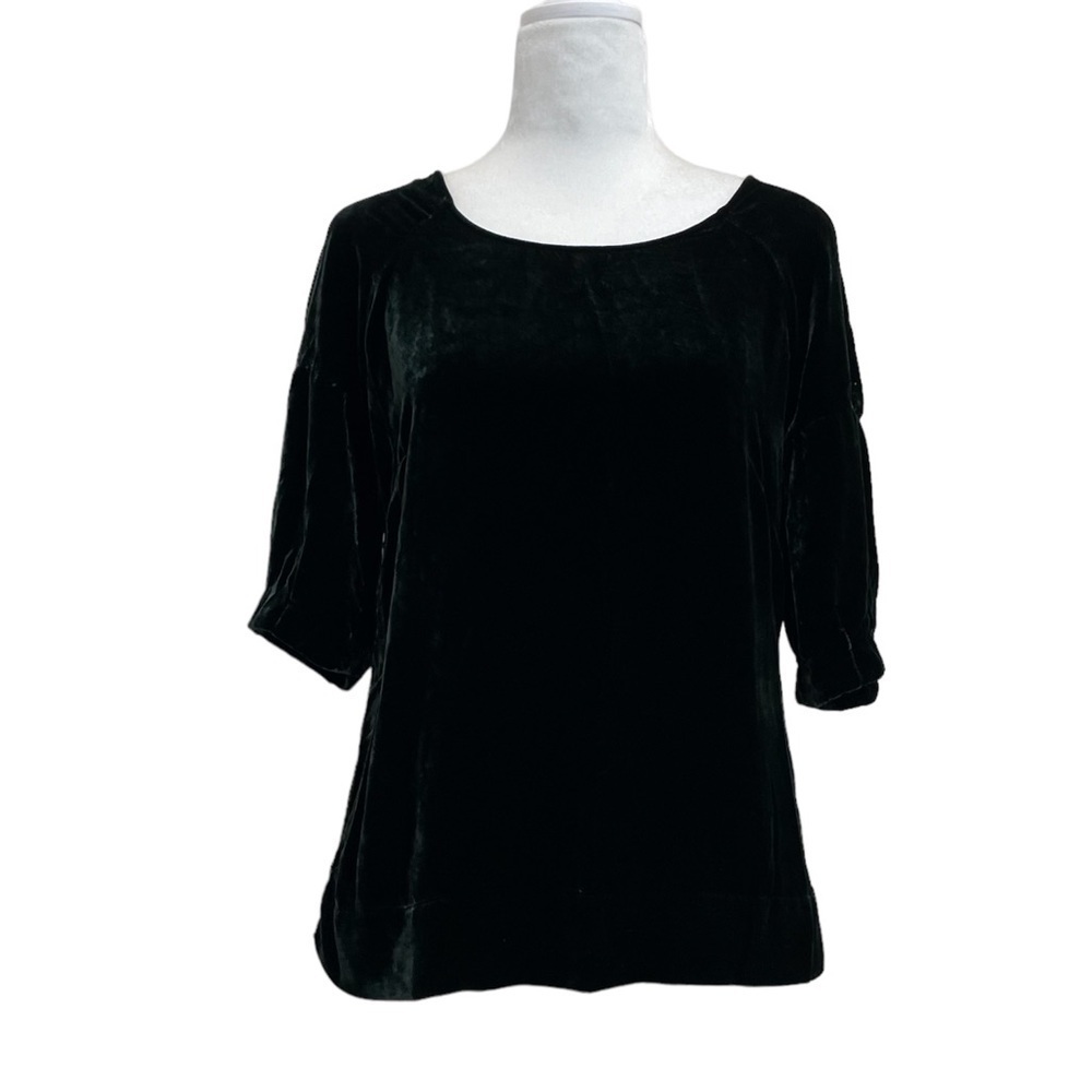 Boden Silk Blend Dark Green Crushed Velvet Half Sleeve Top